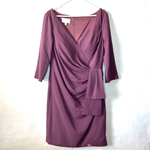 Oleg Cassini Women Size 14 Knee Length Crepe Dress with Cascade Chianti Wedding - Picture 2 of 11